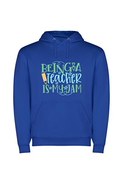 iLovePrints Teaching: My Passion Project! Φούτερ με κουκούλα σε χρώμα Μπλε
