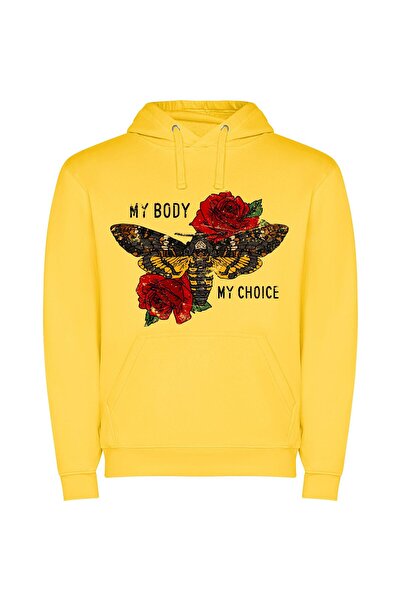 iLovePrints Enchanting Moth: Vibrant Tattoo Φούτερ με κουκούλα σε χρώμα Κίτρινο