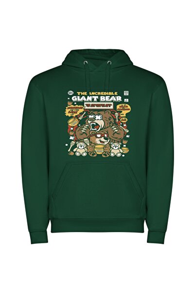 iLovePrints Fierce Inked Bear Φούτερ με κουκούλα σε χρώμα Πράσινο