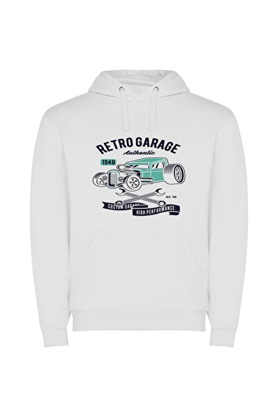 iLovePrints Retro Hotrod Number One Φούτερ με κουκούλα σε χρώμα Λευκό