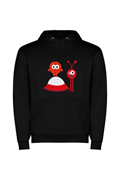 iLovePrints Colorful Alien Encounters Φούτερ με κουκούλα σε χρώμα Μαύρο