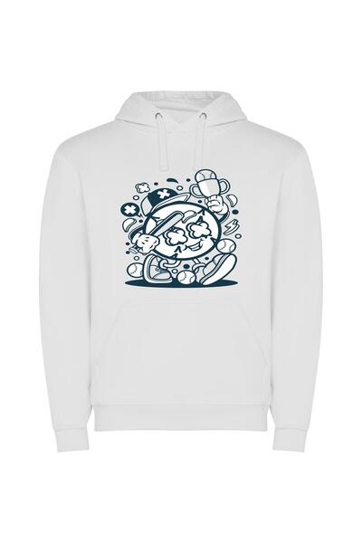 iLovePrints Elegant Lineart Mascot Illustration Φούτερ με κουκούλα σε χρώμα Λ...
