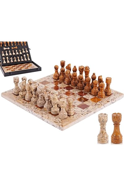 Marble مجموعة شطرنج بيضاء وسوداء مقاس 12 بوصة - لوحة شطرنج طبيعية مصنوعة يدوي...