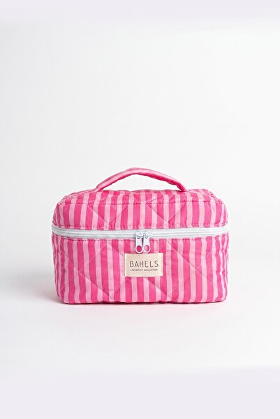 BAHELS Pink Striped Travel Makeup Bag