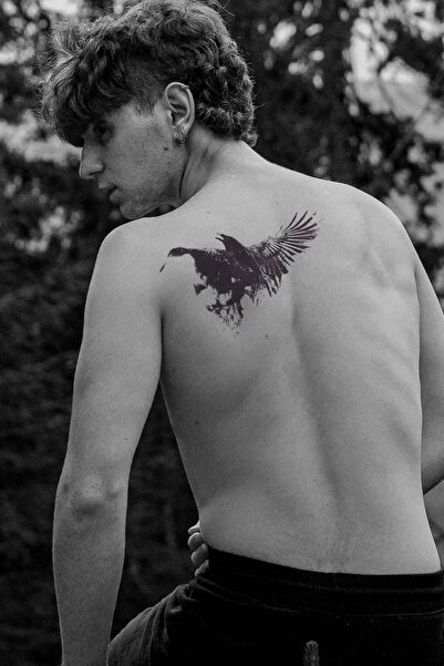 Genel Markalar Karga Desenli Büyük Geçici Dövme Tattoo Siyah Unisex Sırt Omuz...