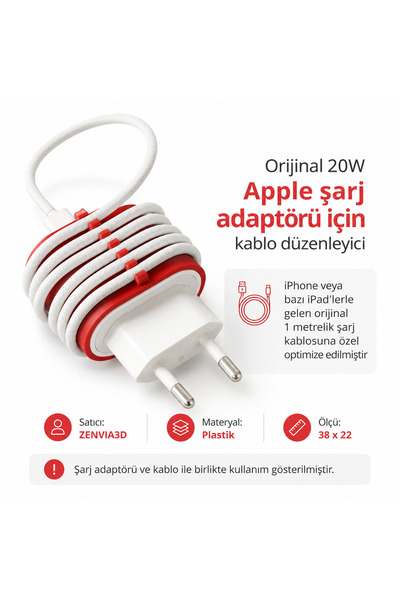 ZENVIA3D 20W Şarj Adaptörü Uyumlu Kablo Düzenleyici 1 Metre Kablo Sarma Aparatı