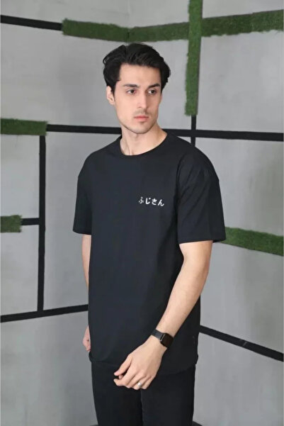 Wear Up Unisex Crew Neck Printed Oversize T-Shirt - Black