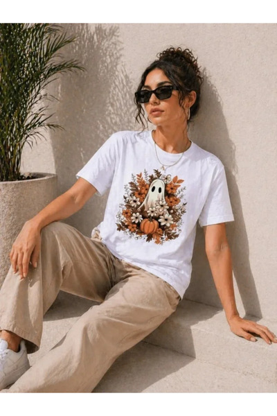 UFC 1985 TOP BRAND Pumpkin ghost print short sleeve summer t-shirt - white