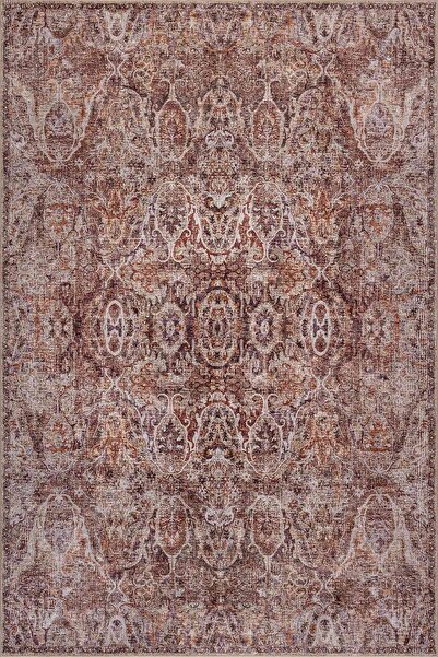 ARTLOOP Folk Kahverengi Vintage Klasik Madalyon Desenli Dokuma Tabanlı Şönil ...