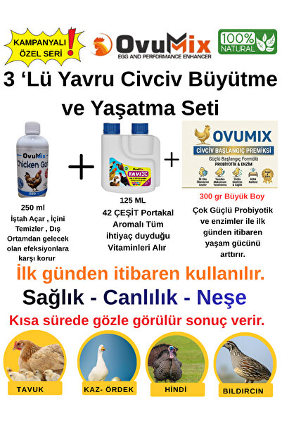 OVUMİX Yavru Civciv Büyütme Ve Yaşatma Seti - Civciv Vitamini, Probiyotik Ve ...