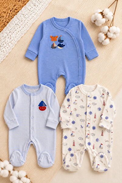 İZYALİF BABY Baby Boy 3-Piece Romper Set Daily Sleepwear Newborn Cotton Organ...