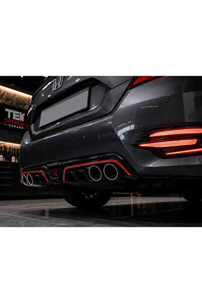 TEK OFFROAD GARAGE CIVIC FC5 2016-2020 IÇIN UYUMLU DIFUZOR 4 EGZOZ PIANO BLAC...