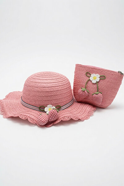 Mollycrush Summer Gift Girl's Pink Strawberry Motif Hat and Bag Set |   Model...