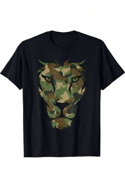 LİNA06 Men'S Camouflage Lion T-Shirt - Made From 100% With A Camo Design Gree...