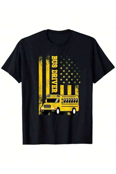 2BIR Driver T-Shirt - Loose Fit Unisex Casual Tee With & American Flag Print,...