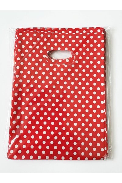 omeyva Kırmızı Puantiyeli Metalize Hediye Paketi El Geçmeli Poşet - 12x17 Cm....