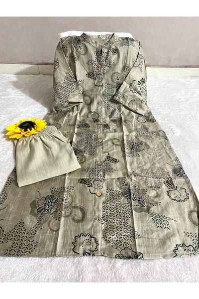 MYSMAR Gray Floral Printed Kurta Set - RMD9364 | Gray-Size:L-40-Inches
