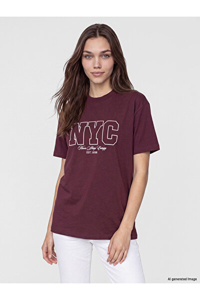 LC Waikiki Plum Printed Cotton Women's T-Shirt