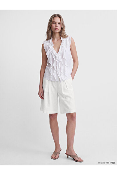 LC Waikiki White High Waist Pleated Women's Shorts
