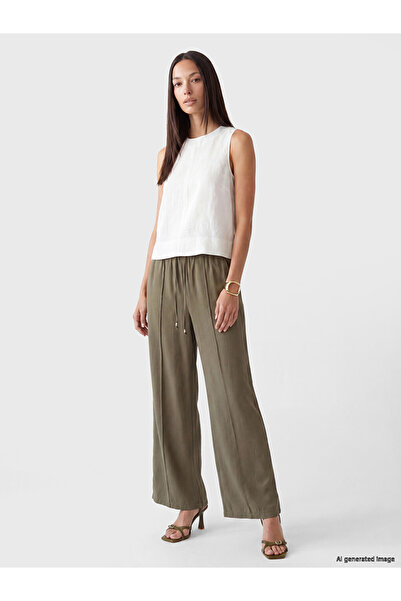 LC Waikiki Khaki Wide Leg Women's Trousers with Elastic Waist