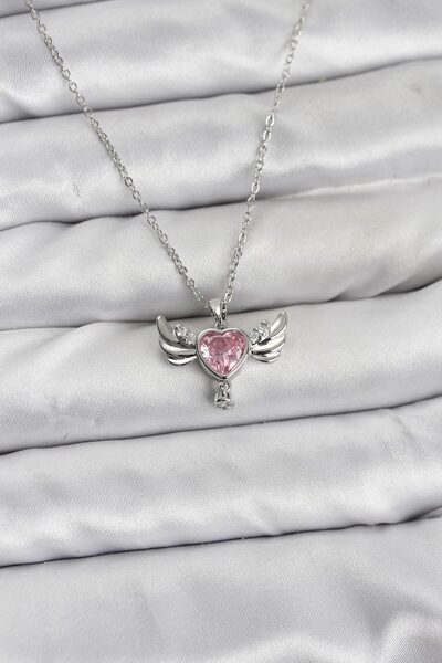 DMR Elegance 316L Steel Chain Silver Color Winged Heart Model Zircon Stone Wo...