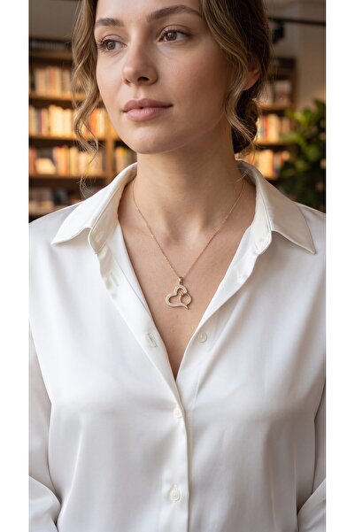 DMR Elegance 316L Steel Chain Gold Color Heart Necklace with Zircon Stone Ring