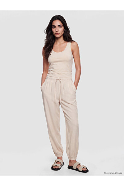 LC Waikiki Beige Women's Jogger Pants with Elastic Waist