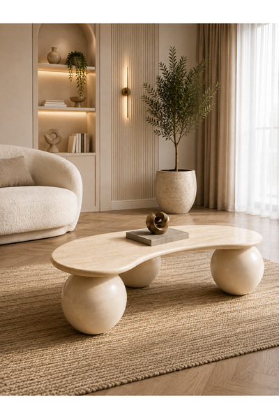 yıldız türk home Simay Özel Tasarım Orta Sehpa – Ceviz Desenli MDF Tabla & Po...