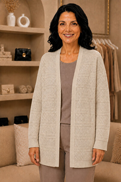 QYA Clothing كارديجان نسائي محبوك بنقشة مخرمة وأكمام طويلة ( BOY 75 EN 56 )