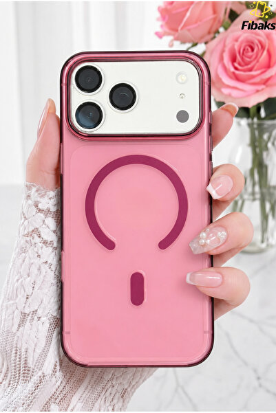 Fibaks (Premium Seri Sararmaz) iPhone 17 Pro /18 Pro Kılıf Kristal Vişne Şeff...