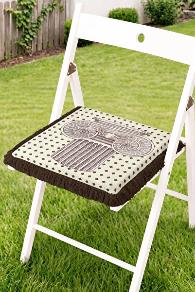 Realhomes Antique Pillar Head Motif Fringed Zippered Chair Cushion - Retro Ki...