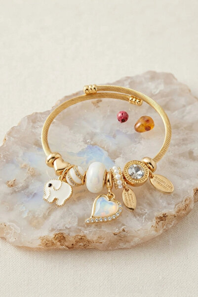 ARMÜZ Heart and Elephant Model White Charm Bracelet