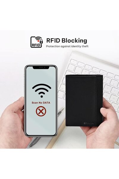 GENERAL محفظة رجالية من الجلد الطبيعي من VALENCHI مع خاصية حجب RFID، تصميم نح...