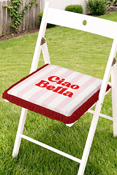Realhomes Ciao Bella Written Striped Design Fringed Zippered Chair Cushion - ...