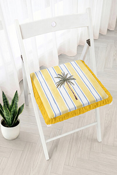 Realhomes Palm Tree Figured Striped Patterned Fringed Zippered Chair Cushion ...