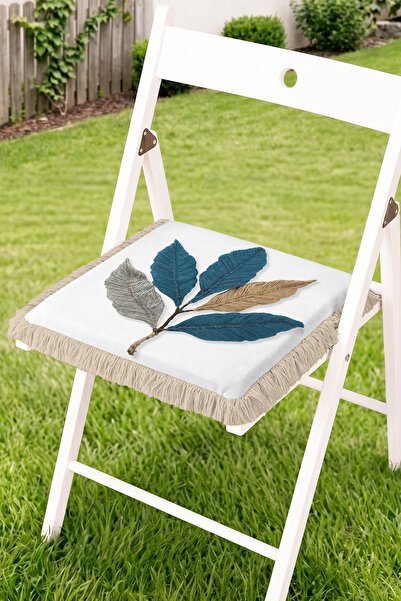 Realhomes Botanical Leaf Pattern Fringed Zippered Chair Cushion - Tufted Kitc...