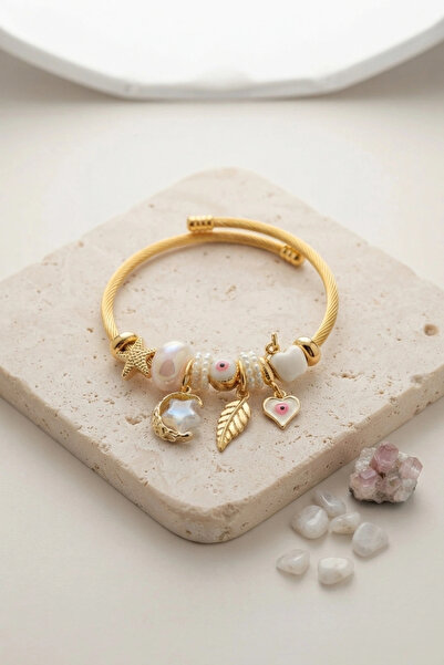 ARMÜZ Moon Star and Heart Model White Charm Women's Bracelet