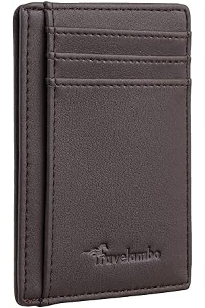Travelambo Front Pocket Minimalist Leather Slim Wallet RFID Blocking Medium Size