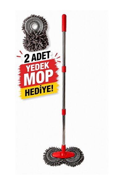 TemizlikMağazam Çift Döner Başlıklı Araç Yıkama Mopu Teleskopik Saplı Mikrofi...