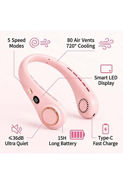 Generic Portable Bladeless Neck Fan with LED Display, 80 Vents, 720° Cooling,...