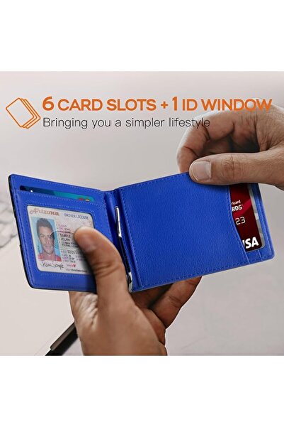 Runbox RFID Blocking Genuine Leather Slim Wallet for Men Bifold Minimalist Fr...