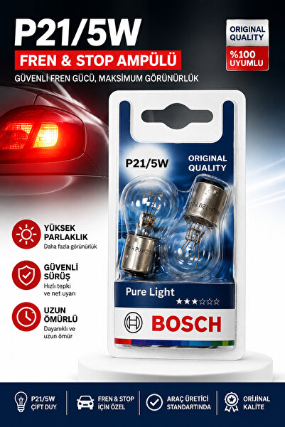 Bosch P21/5W Fren Stop Sinyal Ampulü 12V BAY15d Çift Flamanlı Orijinal Pure L...
