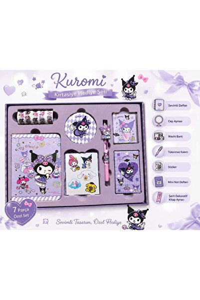 Kuromi Temalı 7'li Özel Lüks Hediye Kutulu Kırtasiye Seti