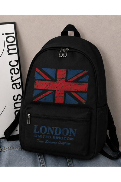 Generic Brand London Printed Black Backpack
