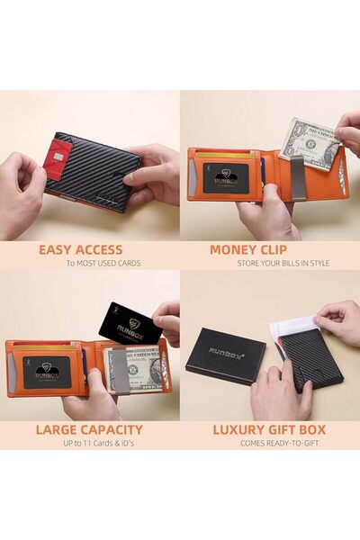 Runbox محفظة رجالية من جلد البقر الأصلي الفاخر، محفظة رجالية نحيفة مع مشبك نق...