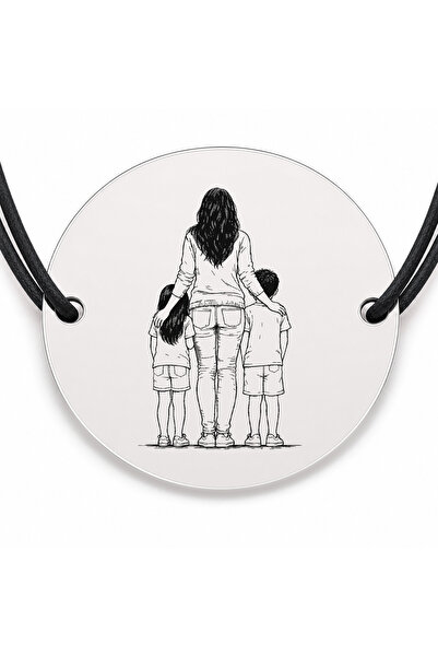 Simoshop Brățară argint 925 cu bănuț gravat mama cu doi copii, șnur negru reg...