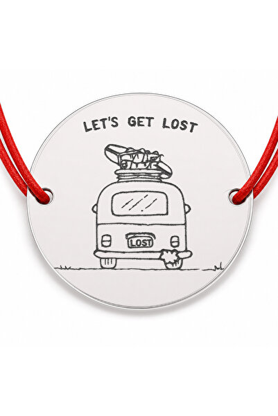 Simoshop Brățară argint 925 cu bănuț rulotă și mesajul Let's Get Lost, șnur r...