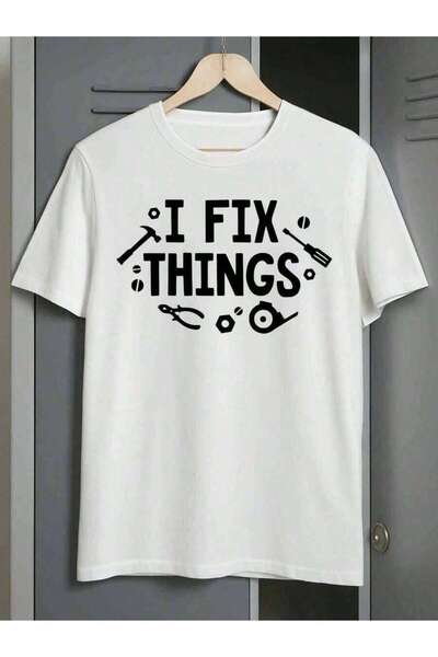 25W تي شيرت رجالي مطبوع عليه "I Fix Things" - تي شيرت بأكمام قصيرة وياقة دائر...