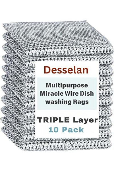 desselan Non-Scratch Wire Dishwashing Rags – 10 Pcs Triple-Layer Reusable Dis...