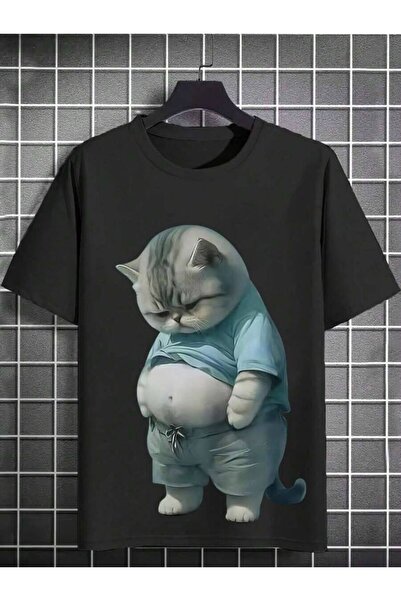 799 Manfinity Dauomo Men's Cat Print Casual Short Sleeve Round Neck T-Shirt